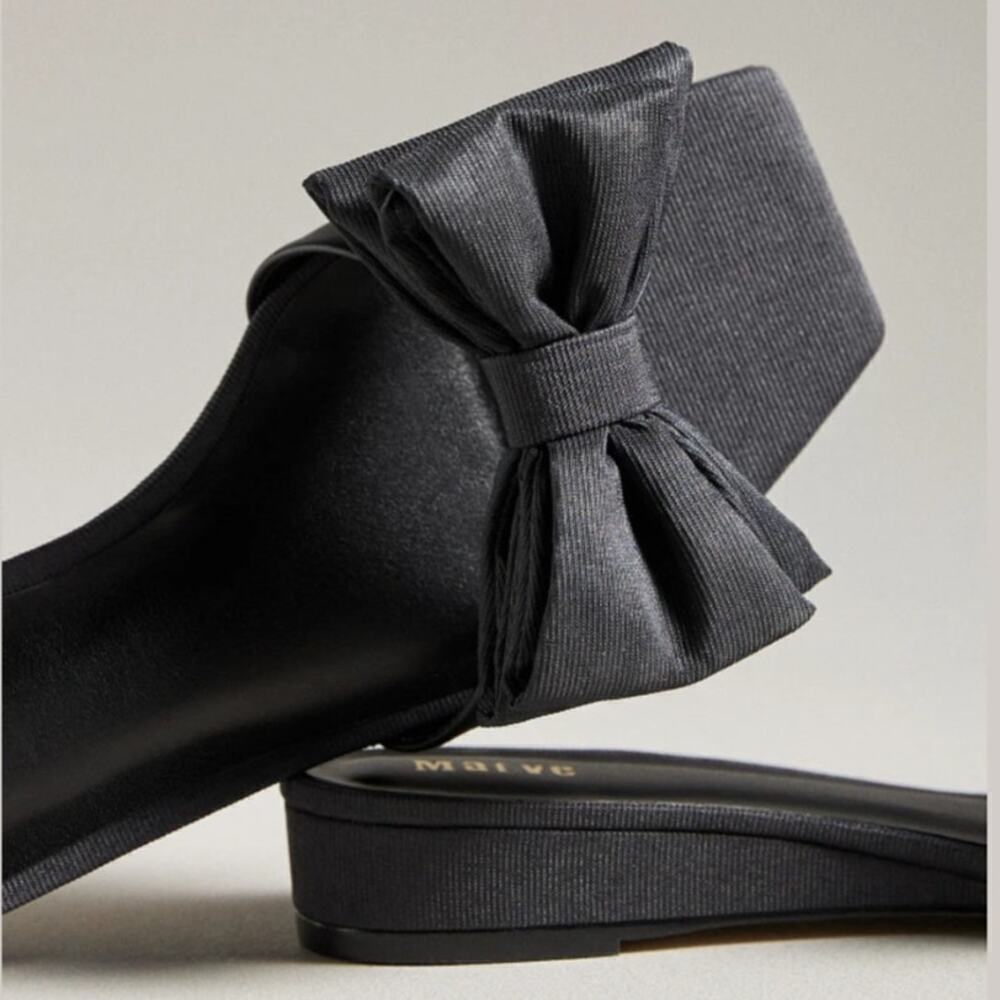 Maeve by Anthropologie Bow Micro Wedge Sandals in Black Size10 NEW - Picture 3 of 9